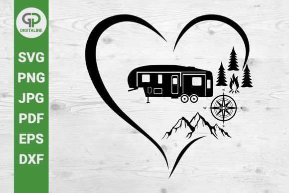 5th Wheel Camper in Open Heart SVG: Graphics & Illustrations