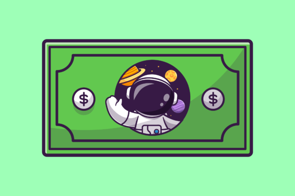Cute Astronaut Waving Hand on Money Graphics