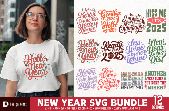 New Year SVG Bundle: Graphics for T-Shirt Designs